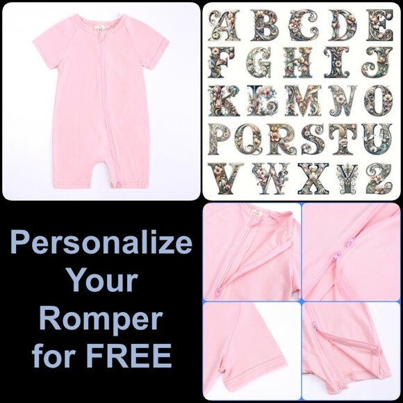*MONOGRAM*BABY ROMPER-Sleeper *NWT* Short Sleeve Short Double Zipper Cotton Pink - Picture 1 of 16
